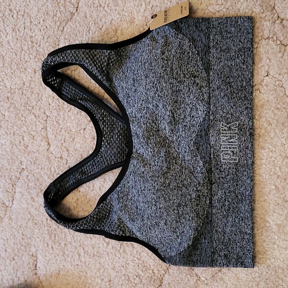 Victoria's Secret Pink Racer Back Sports Bra Grey/Black, Size small